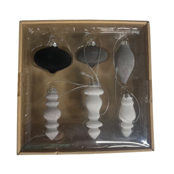 St. Nicholas Square Set Of 6 Christmas Brushed Felt Ornaments Black Gray - Picture 1 of 5